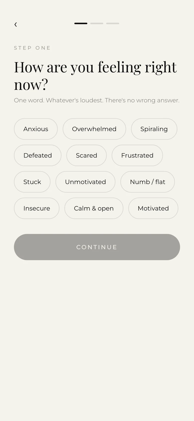 The app asking how you are feeling right now.