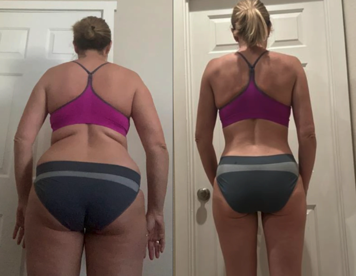 Client progress photos, back view, before and after working with Ashley.